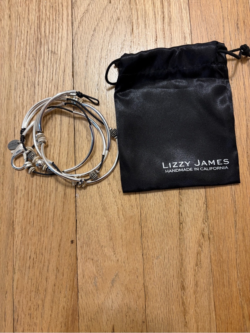 Lizzy James Silver Tone Stackable Bracelet Set with Pouch